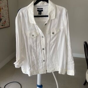 Jones and Company Plus Size White Linen Jacket